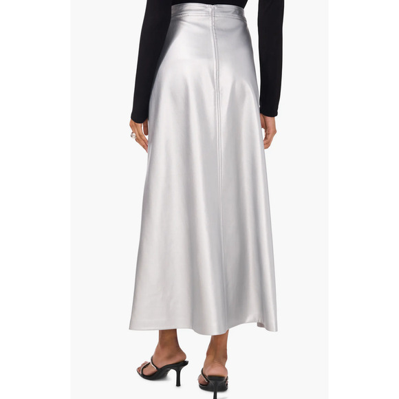 Vince Camuto Women Faux Leather A-Line Skirt Silver Size L - Picture 3 of 3